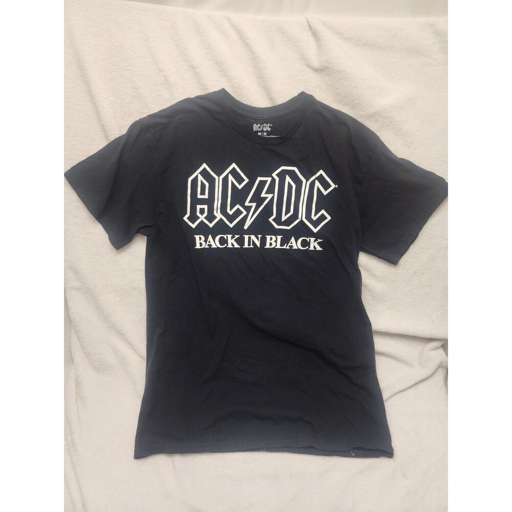 AC/DC Black T-Shirt Back In Black Graphic Band Rock Short Sleeve Men M